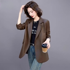 批发皮衣西装外套女春秋2026新款美拉德复古气质休闲<b class='q'>时尚</b>PU皮西服上衣
