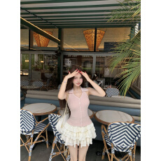 批发实拍 实价 定制纱线软糯修身收腰针织挂脖上衣