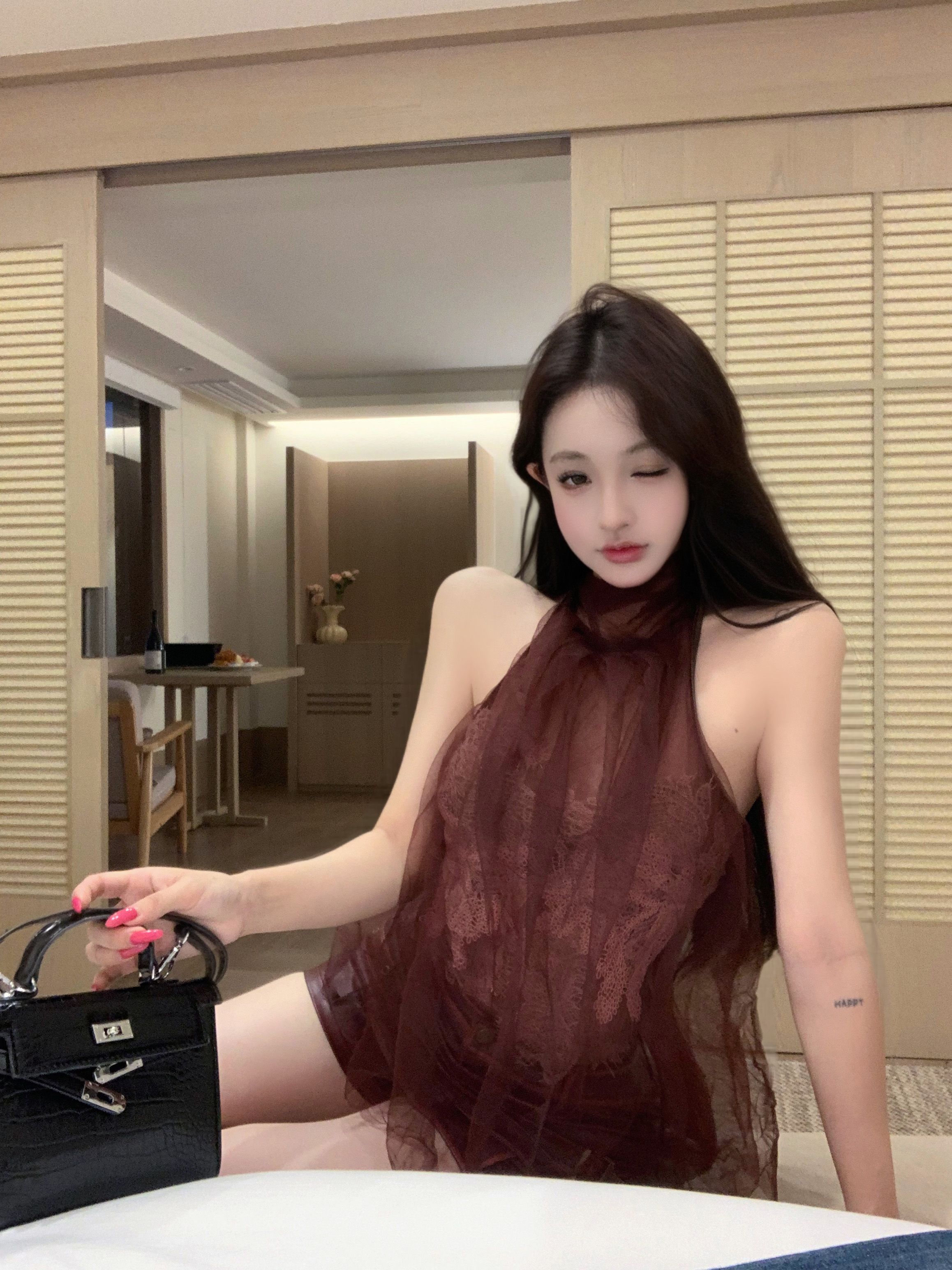 실사 정가 빛 요리 한 착용 가져 가라. 품격 망사 패치워크 레이스 행침 목 맨위
