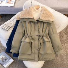 实羽绒棉服女冬季2025新款工装棉衣加绒后保暖羊羔毛外套收腰棉袄
