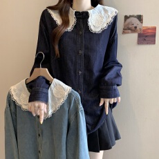 批发实拍<b class='q'>大码</b>春季2026新款港风小个子娃娃领复古<b class='q'>牛仔</b><b class='q'>外套</b>减龄百搭上衣