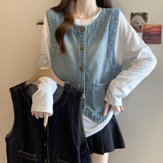 批发实拍<b class='q'>大码</b>春季2026新款港风小个子复古<b class='q'>牛仔</b>马甲百搭上衣