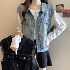 批发实拍<b class='q'>大码</b>春季2026新款港风复古<b class='q'>牛仔</b>马甲<b class='q'>外套</b>胖MM无袖坎肩上衣