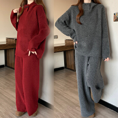 批发实拍大码女装2025秋冬新款毛衣套装慵懒风二件套套装