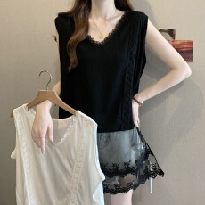 批发实拍2026早春V领无袖蕾丝花边吊带背心女内搭叠穿<b class='q'>中长款</b>上衣
