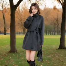 批发黑色小个子呢子大衣女2025秋冬季新款英伦毛呢宽松<b class='q'>外套</b>