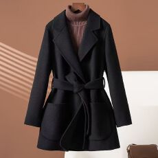 批发黑色双面呢大衣女<b class='q'>中长款</b>2025新款秋冬小个子显瘦毛妮子外套女