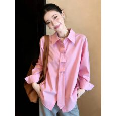 批发时尚新款粉色领带长袖衬衫女2026春季新款宽松慵懒风洋气减龄上衣