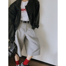 批发日系复古简约风加厚毛呢<b class='q'>西装</b>裤女秋冬新款休闲垂感百搭阔腿五分裤