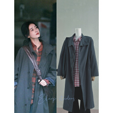 批发白鹿<b class='q'>明星</b>同款复古文艺灰绿色宽松中长<b class='q'>款</b>风衣外套韩版百搭大衣