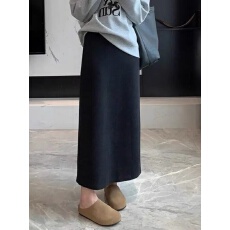 批发高级感秋<b class='q'>冬</b>新款醋酸羊毛加绒加厚半身裙高腰显瘦直筒开叉气质长裙