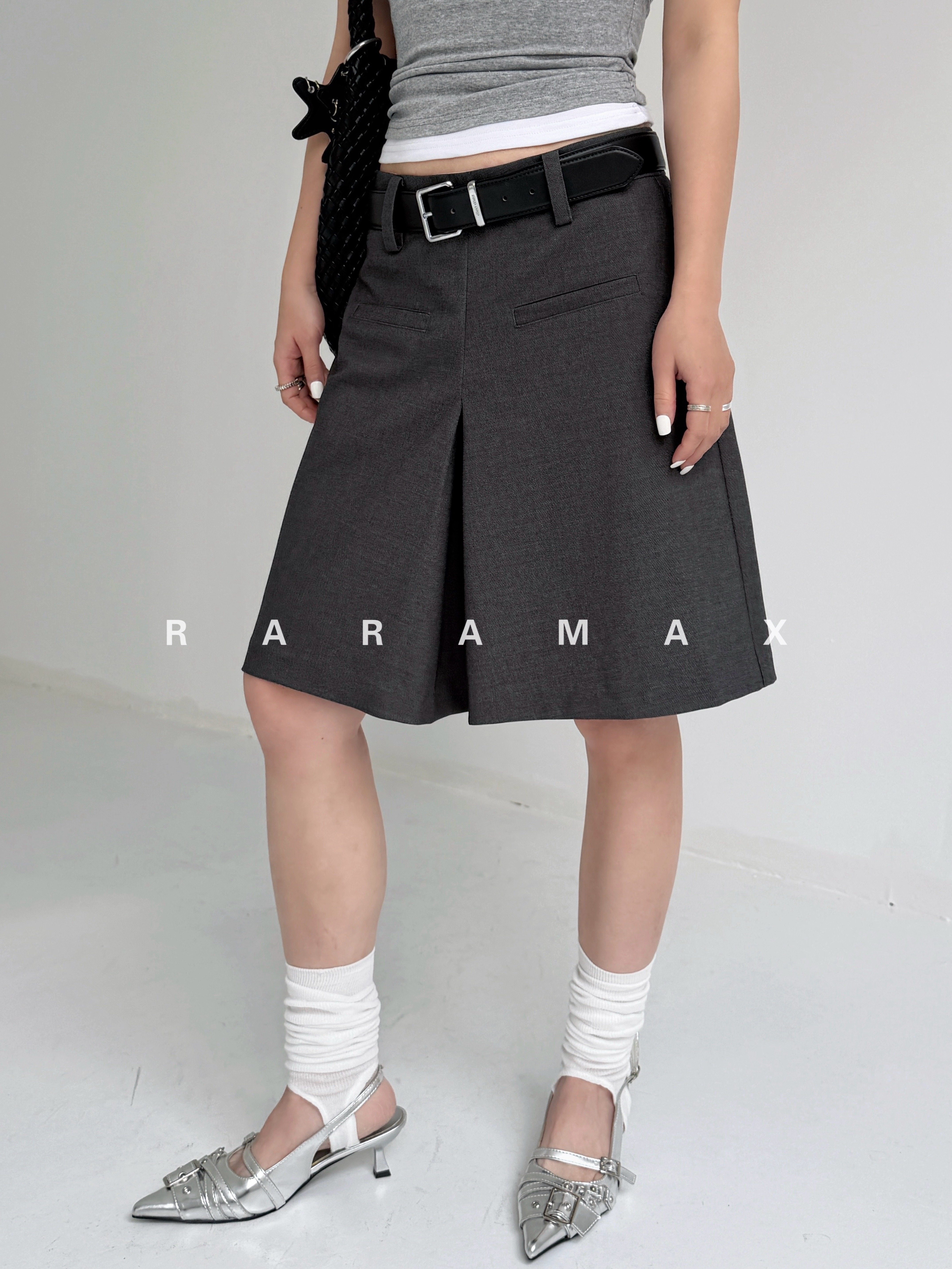 raramax2026 주간 실크 양모 혼방 레트로 슈퍼 로우 웨이스트 슬림해 보이는 표지 넓적 다리 한 마디 5 점 정장 바지 치마