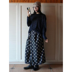 批发日系复古藏青色波点松紧腰阔腿裙裤女早<b class='q'>春</b>新款小个子宽松休闲裤女