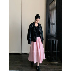 批发恩眷_半身<b class='q'>裙</b>女2026春夏新款松紧高腰长款a字休闲白色粉色<b class='q'>伞</b><b class='q'>裙</b>