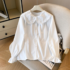批发秋冬新款法式复古娃娃领<b class='q'>衬衫</b>女设计感小众长袖宽松打底<b class='q'>衬衣</b>女