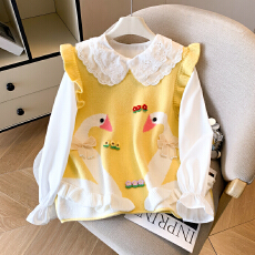 批发洋气减龄木耳边针织马甲背心女春秋2025年新款甜美小个子两件套