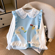 批发洋气减龄木耳边针织马甲背心女春秋2025年新款甜美小个子两件套