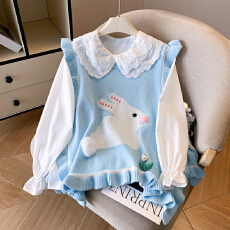 批发洋气减龄木耳边针织马甲背心女春秋2025年新款甜美小个子两件套