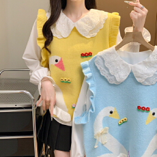 批发实拍减龄木耳边针织马甲背心女春秋2025年新款甜美小个子两件套