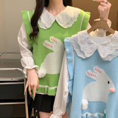 批发实拍洋气减龄木耳边针织马甲背心女春秋2025年新款小个子两件套