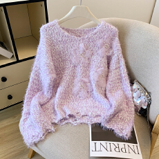 批发春秋季别致绝美奶fufu毛衣打底衫女时尚钉珠花朵仿<b class='q'>貂绒</b>短款针织衫