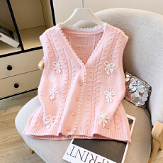 批发2026春款森系少女蕾丝蝴蝶结针织开衫毛衣<b class='q'>甜美</b>复古减龄背心外套