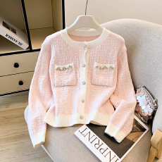 批发鱼兔子的兔子 春秋新款针织衫女亮钻小香风<b class='q'>毛衣</b>开衫气质女士上衣