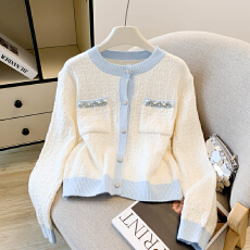 批发鱼兔子的兔子 春秋新款针织衫女亮钻小香风<b class='q'>毛衣</b>开衫气质女士上衣