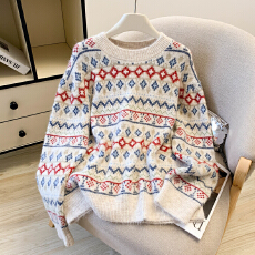 批发复古提花毛衣套头女秋冬季2025韩系宽松设计感百搭洋气<b class='q'>针织衫</b>上衣
