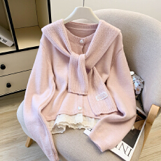 批发韩系穿搭钩花镂空披肩<b class='q'>两件套</b>女2025秋季新款<b class='q'>蕾丝</b>拼接针织开衫毛衣