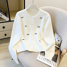 批发2026春季新款蝴蝶结别致小个子<b class='q'>针织</b>开衫女温柔风甜美毛衣外套