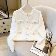 批发2026春季新款千金小香风山茶花麻花编织针织衫毛衣开衫女洋气外套