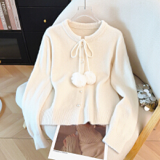 批发2026春款温柔风软糯毛衣打底衫女毛球装饰设计感内搭长袖上衣