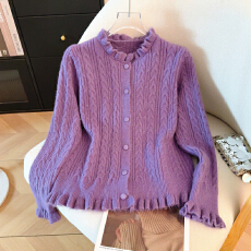 批发2026<b class='q'>春</b>季新款韩系温柔风木耳边针织开衫小香风气质显瘦减龄上衣女