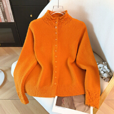 批发2026<b class='q'>春</b>款复古钩花半高领纽扣显瘦针织开衫女亲肤软糯毛衣保暖外套