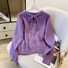 批发2026春季新品韩版宽松显瘦小香风开衫蝴蝶结设计上衣减龄女潮