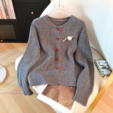 批发2026春季新款法式小香风氛围穿搭红色毛衣<b class='q'>女</b>软糯开衫外套高级感