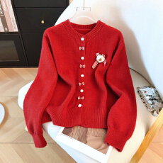 批发2026春季<b class='q'>新款</b>红色小香风蝴蝶结<b class='q'>毛衣</b>针织开衫外套女