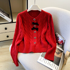 批发2026春款陈大钰别致绝美红色毛衣女设计感蝴蝶结亮片针织开衫上衣