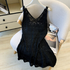 批发中长款镂空针织衫v领无袖背心裙子女夏季2026新款屁帘上衣遮屁股