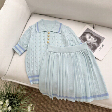 批发COOLLINE林子熙 我的少女时代 冰麻学院风套装polo领上衣百褶半裙