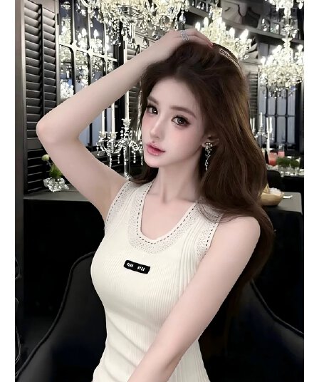 핫걸 바람 알파벳 자수 민소매 니트 조끼 여성 몸매 가꾸기 슬림해 보이는 다용도 인사이드 잡아라. 의류