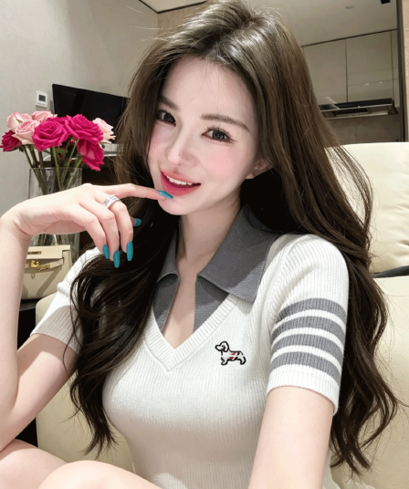 외국 가스 달콤함 강아지 자수 패치워크 폴로 칼라 니트 스웨터 여성 2026 새로운 페이크 레이어드 맨위
