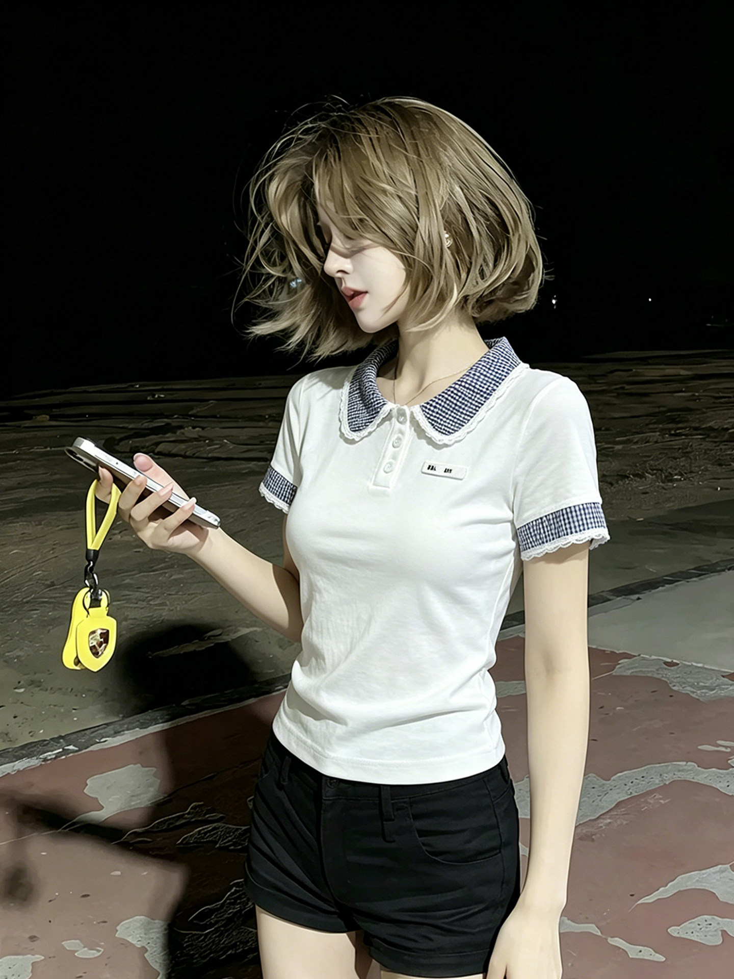 한국 스타일 학원 스타일 폴로 칼라 짧은 소매 위버 여름 새로운 패션 캐주얼 레트로 체크무늬 패치워크 슬림해 보이는 맨위