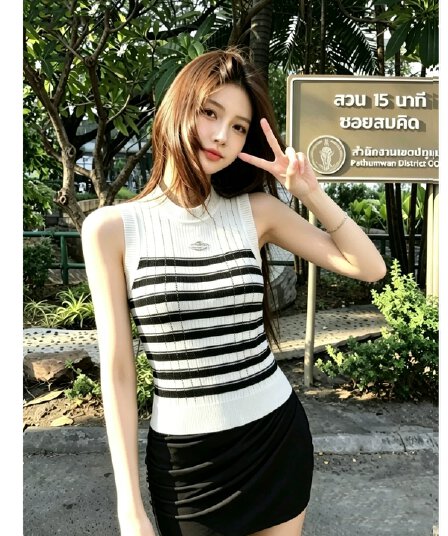 2026 여름 배색 스트라이프 라운드 넥 니트 스웨터 여성 프랑스식 몸매 가꾸기 슬림해 보이는 쇼트 스타일 품격 맨위