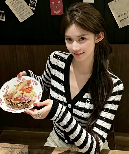 클래식 흑인과 백인 가로 줄무늬 V넥 니트 스웨터 홀로우 아웃 ~을 통해 센스 리브 테두리 출퇴근 맨위 여성