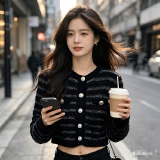 批发小香风气质设计感仿水貂毛软糯毛衣女秋冬季修身短款针织开衫<b class='q'>外套</b>
