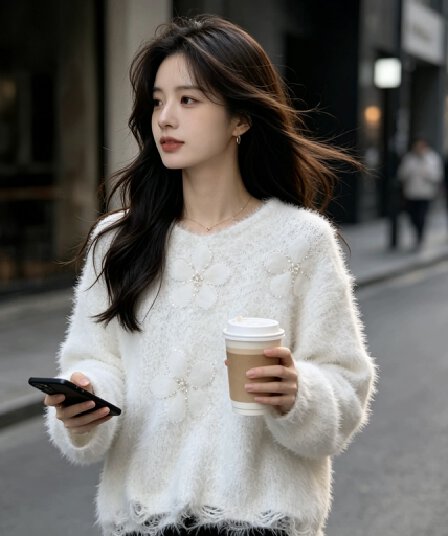 가을 겨울철 Chic 아름다운 우유 fufu 스웨터 기본 셔츠 여성 패션 비즈 박기 꽃 모방 밍크 울 쇼트 스타일 니트 스웨터