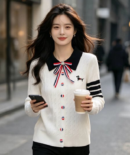 한 부서 달콤한 자매 학원 스타일 나비 매듭 POLO 칼라 니트 스웨터 자수 강아지 스웨터 기본 셔츠