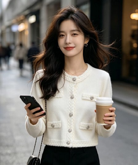 봄 가을 착용 가져 가라. 빛 럭셔리 바람 절묘한 쇼트 스타일 재킷 꽈배기 라운드 넥 니트 품격 고급 센스 오픈 가디건 여성 셔츠